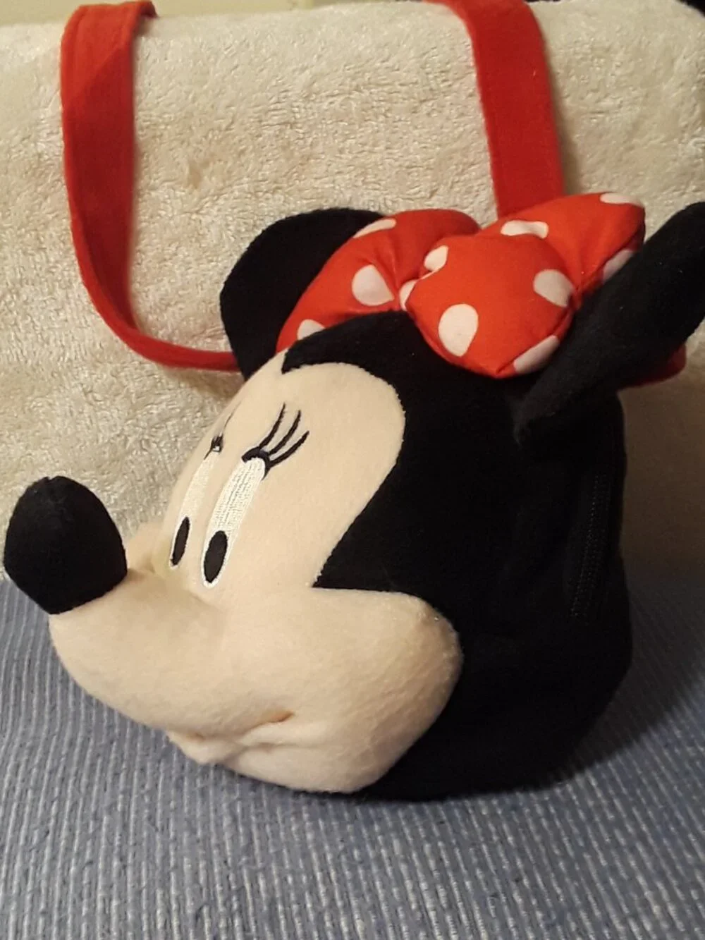 Minnie Mouse 3D Plush Head Crossbody Purse-Red Polka Dot Bow Disney Ruz-Back Zip